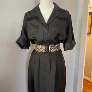 Vintage Black Silk Shirt Dress